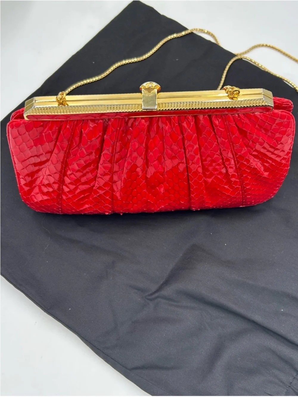 Judith Lieber red snakeskin evening bag !